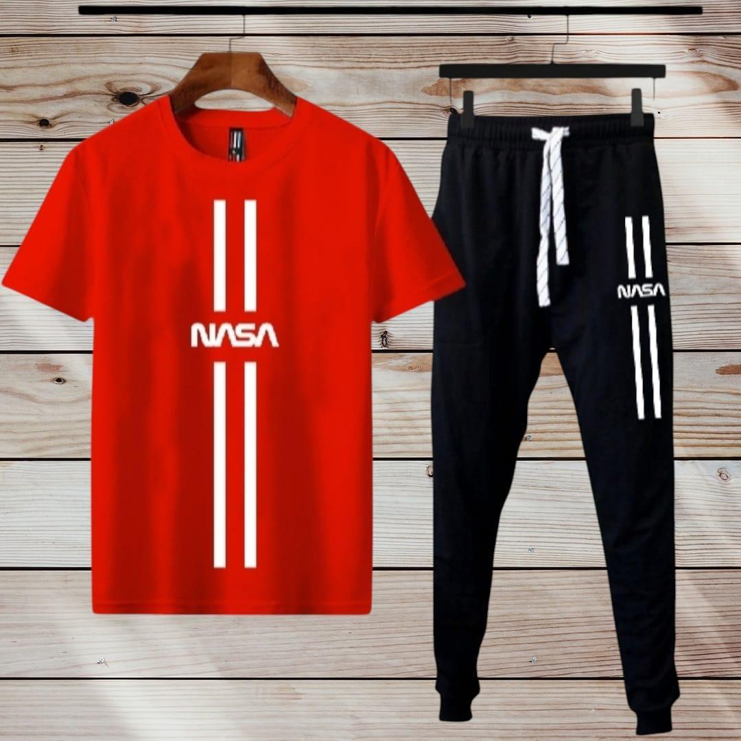 Men's Red Printed Polyester Track Suit - 2 Pcs Set