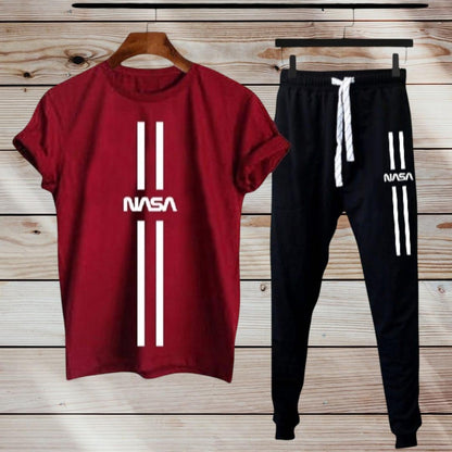 Men's Maroon Printed Polyester Track Suit - 2 Pcs Set