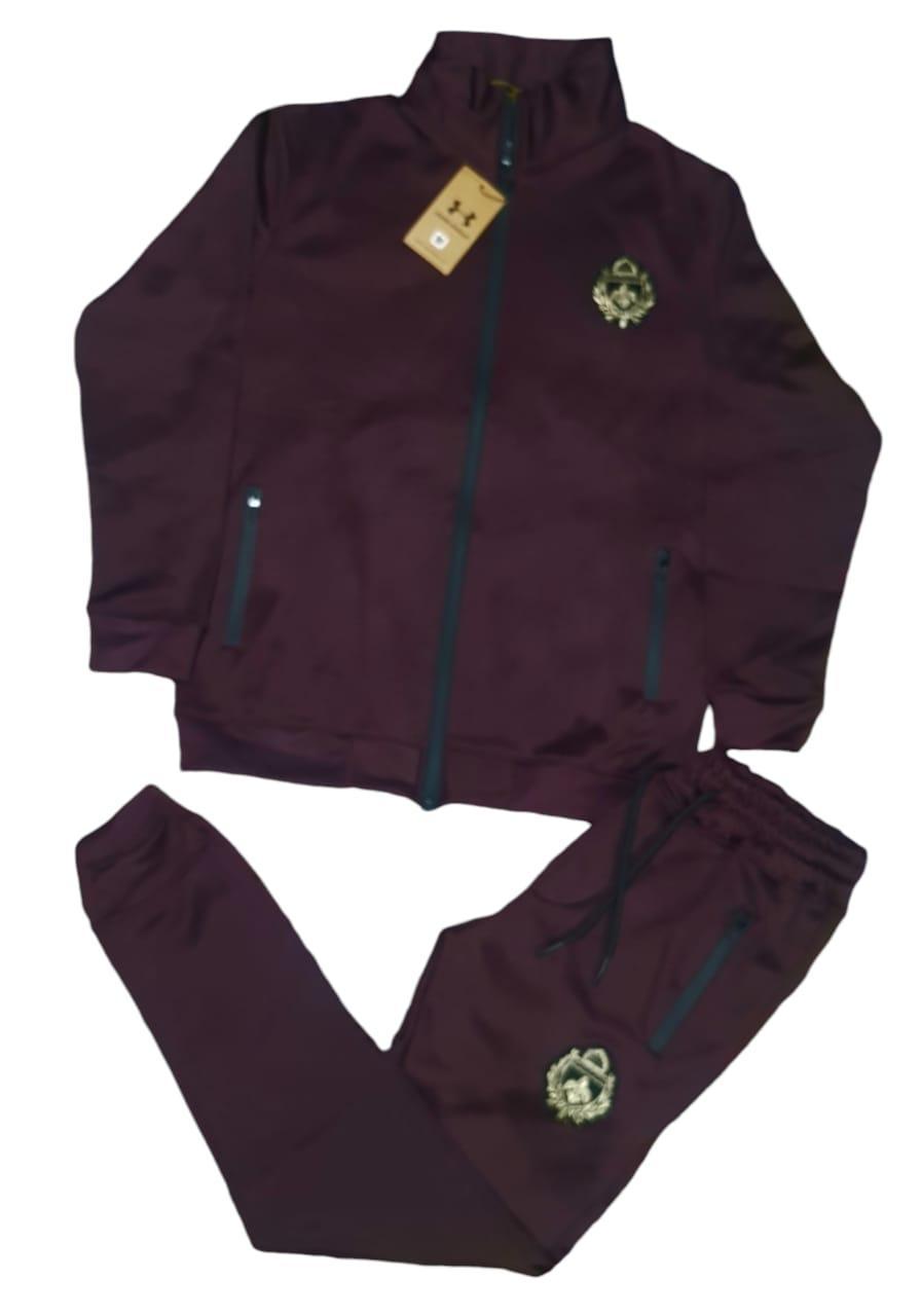 Stylish Men's Fleece Zipper Track Suit - 2 Pcs in Maroon