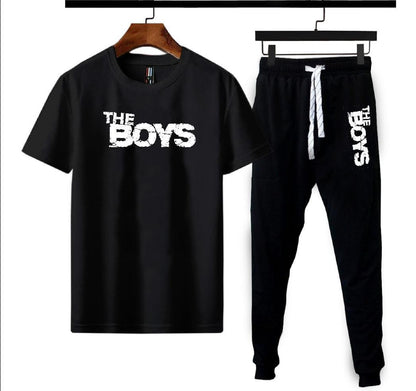 Men's Printed Polyester Track Suit - 2 Pcs Set in Black