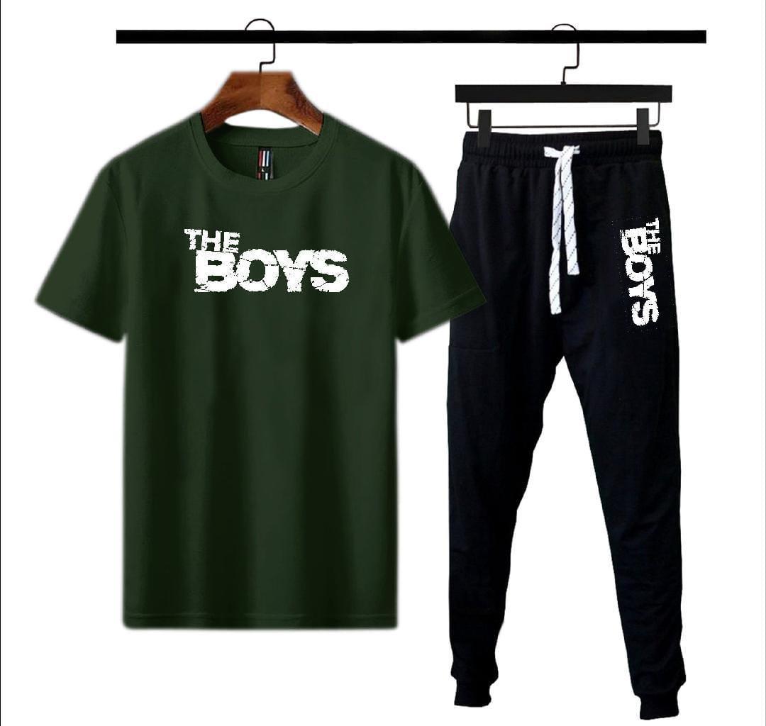 Men's Printed Polyester Track Suit - 2 Pcs Set in Green