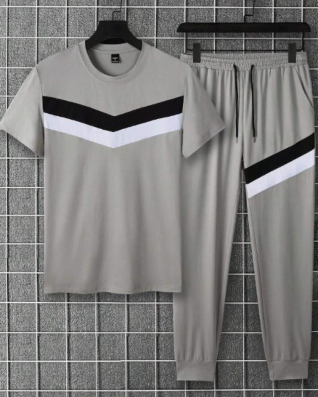 Men's Grey Micro Track Suit - 2 Pcs Set with Round Neck