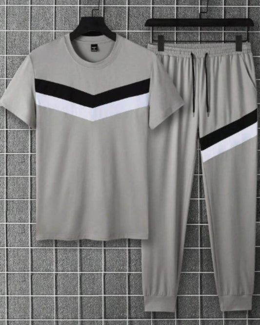 Men's Grey Micro Track Suit - 2 Pcs Set with Round Neck